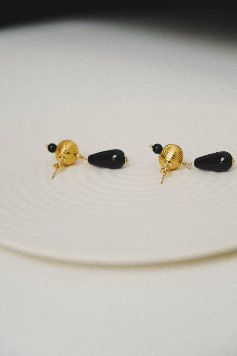 Black Onyx Teardrop Stud Earrings